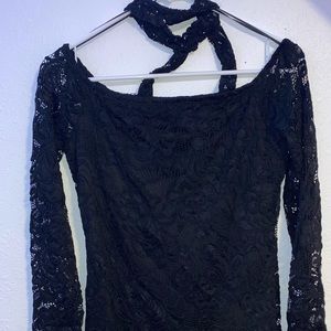long sleeve lace dress with a choker